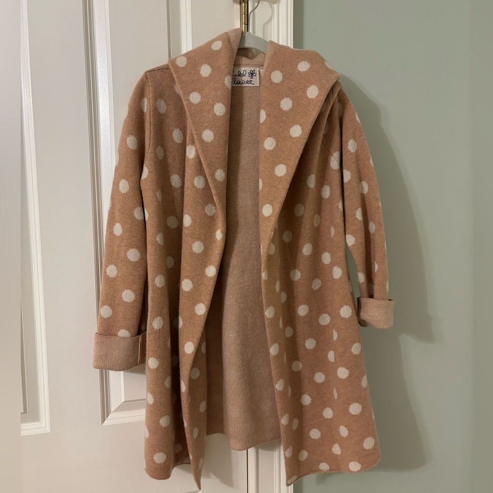 Anthropologie Tan Polka Dot Shawl Collar Coat